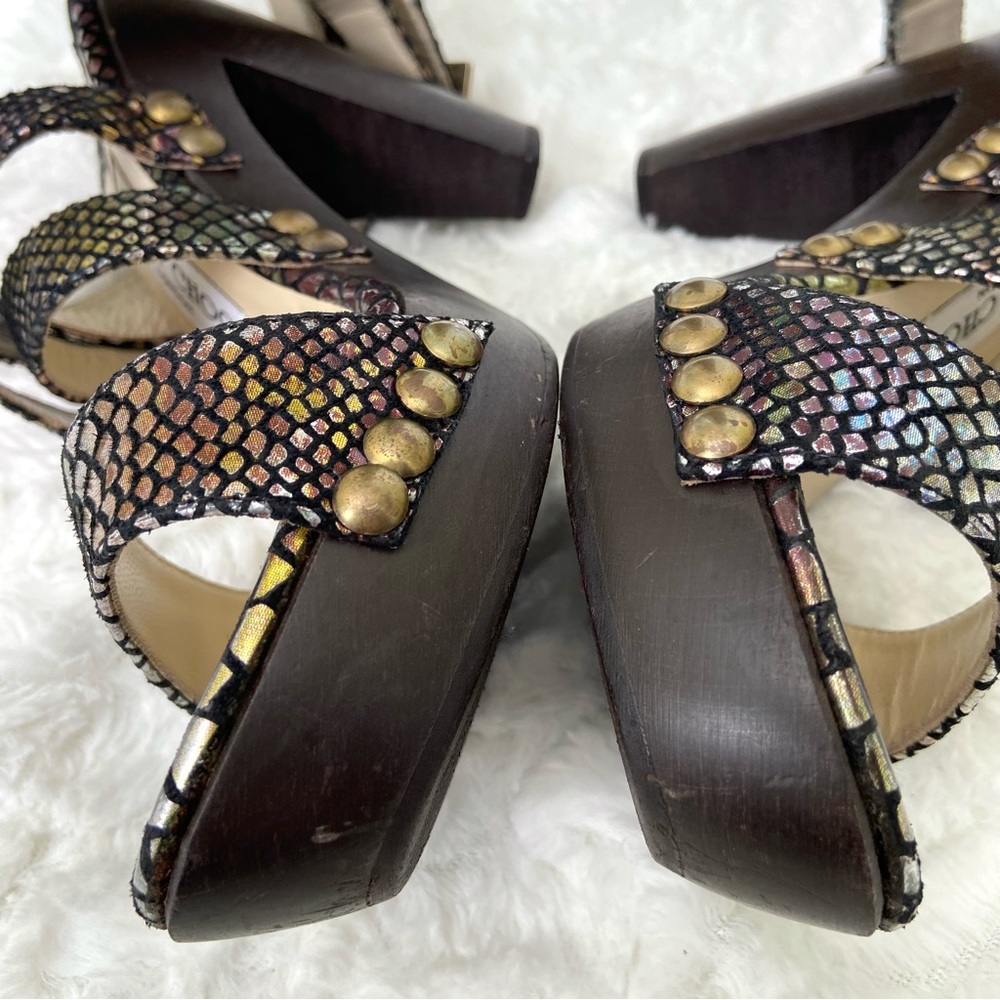 Jimmy Choo Python Embossed Leather Strapped Sanda… - image 9